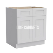 White Shaker Sink Base With Double Doors and False Drawers