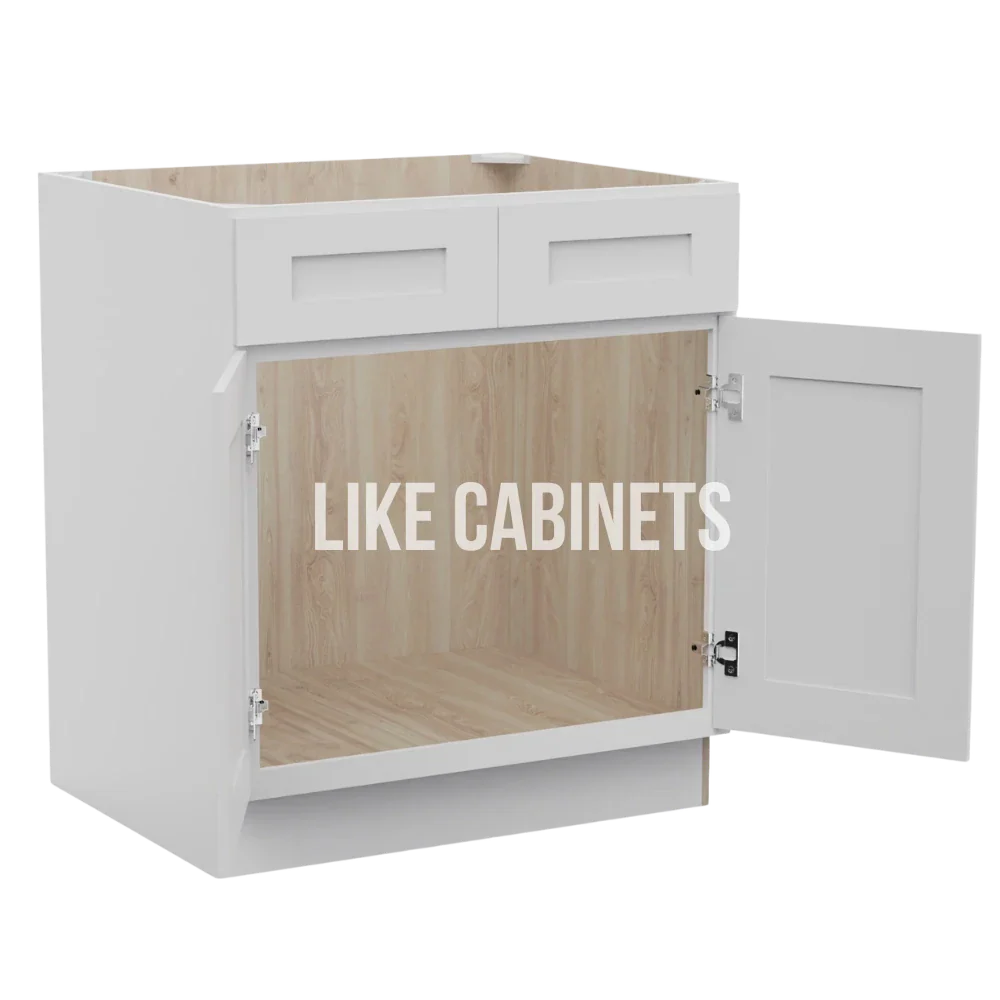 White Shaker Sink Base With Double Doors and False Drawers