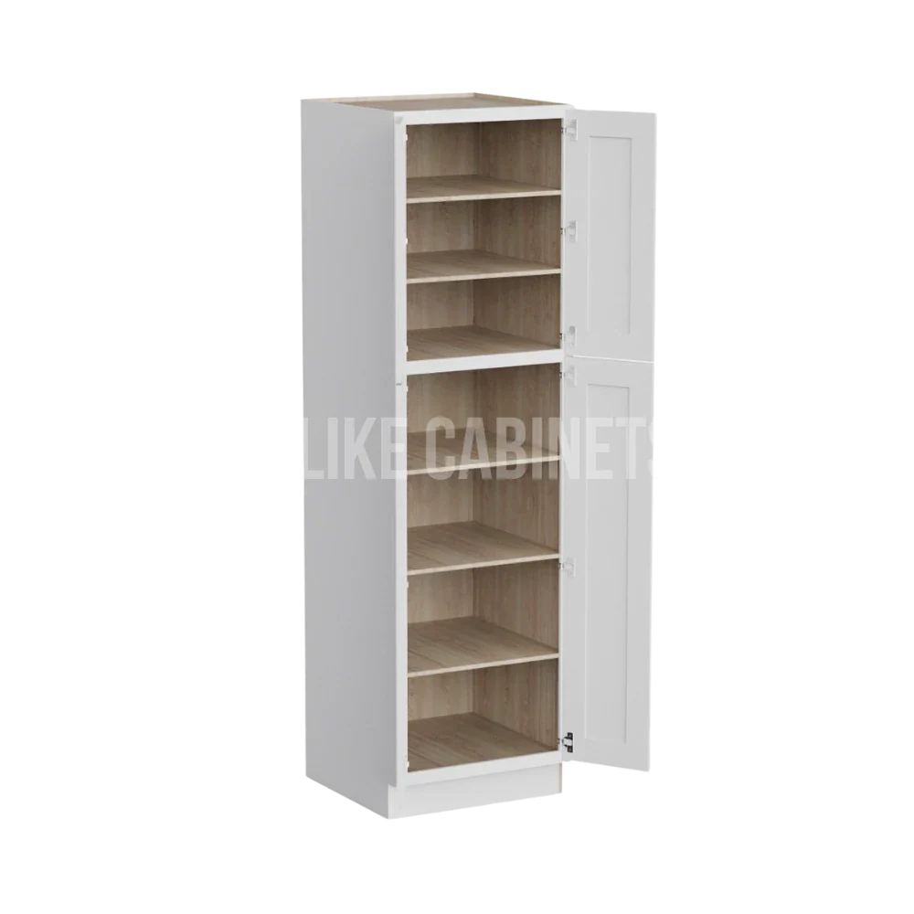 White Shaker 24'' W Two Double Door Utility Pantry Cabinet