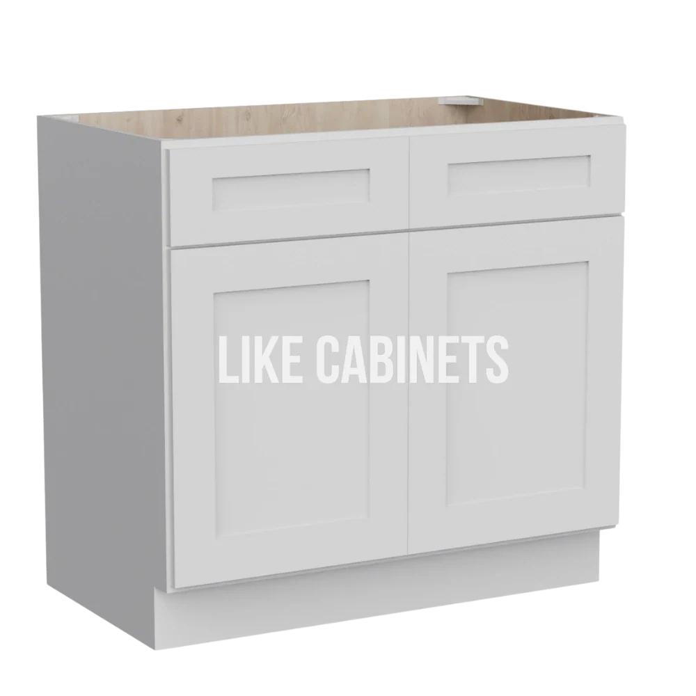 White Shaker Double Vanity Sink Base Cabinet