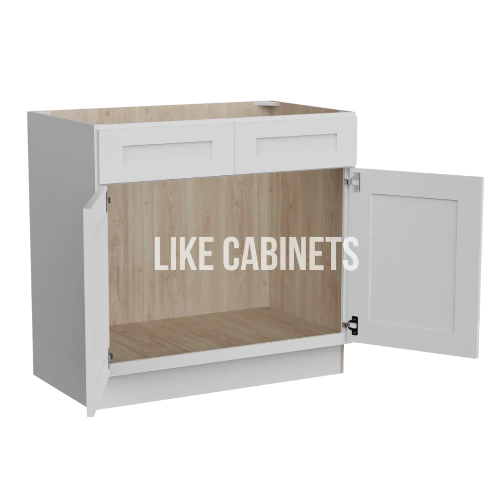 White Shaker Double Vanity Sink Base Cabinet