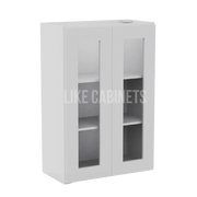 White Shaker 36'' H Double Door Wall Cabinet with Glass Doors