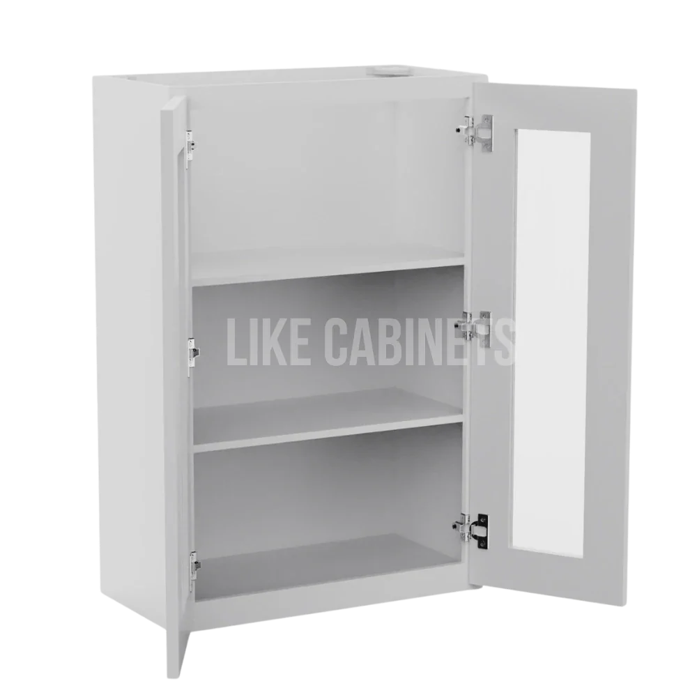 White Shaker 36'' H Double Door Wall Cabinet with Glass Doors