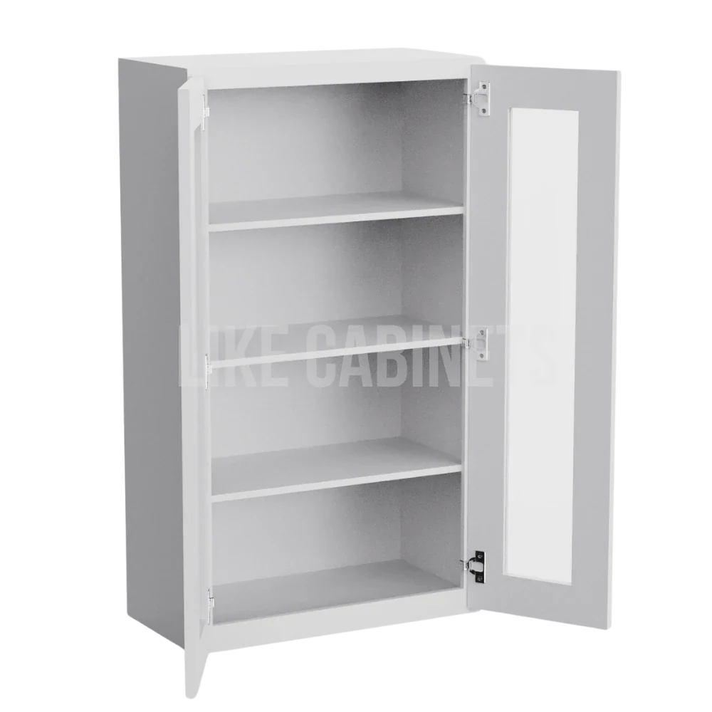 White Shaker 42'' H Double Door Wall Cabinet with Glass Doors