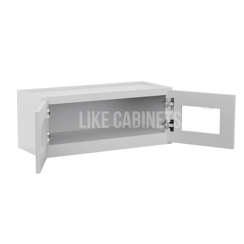 White Shaker 30''W Double Door Wall Cabinet whit Glass Doors