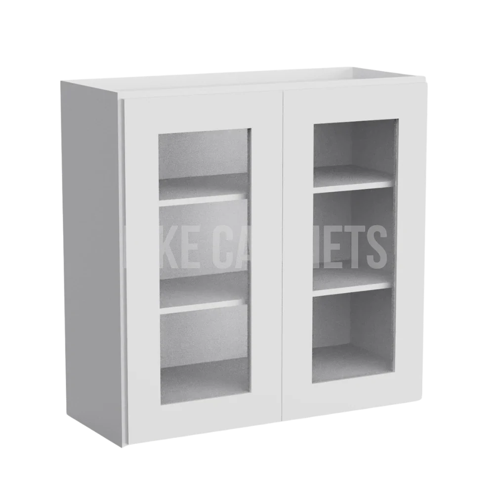 White Shaker 30'' H Double Door Wall Cabinet with Glass Doors