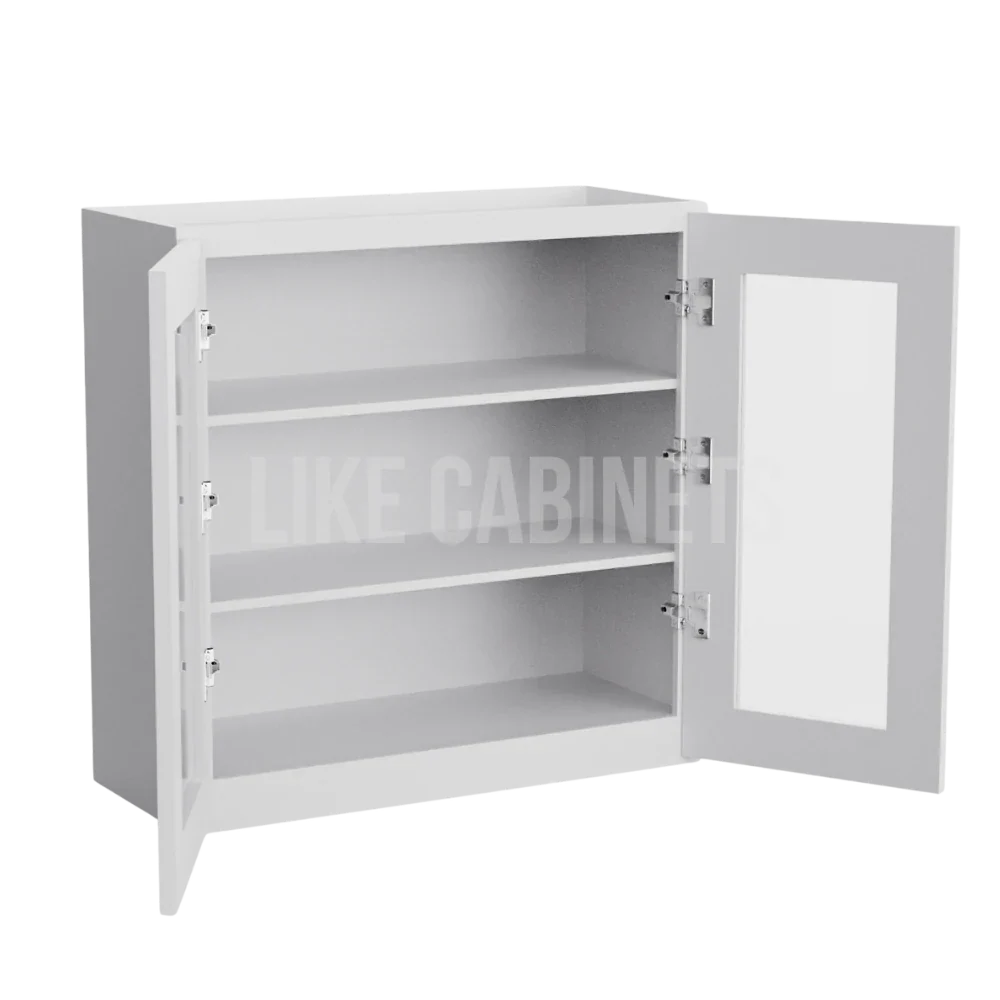 White Shaker 30'' H Double Door Wall Cabinet with Glass Doors