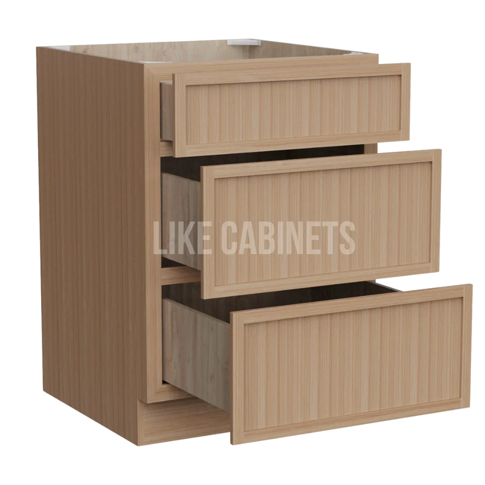 Slim White Oak Three Drawer Base