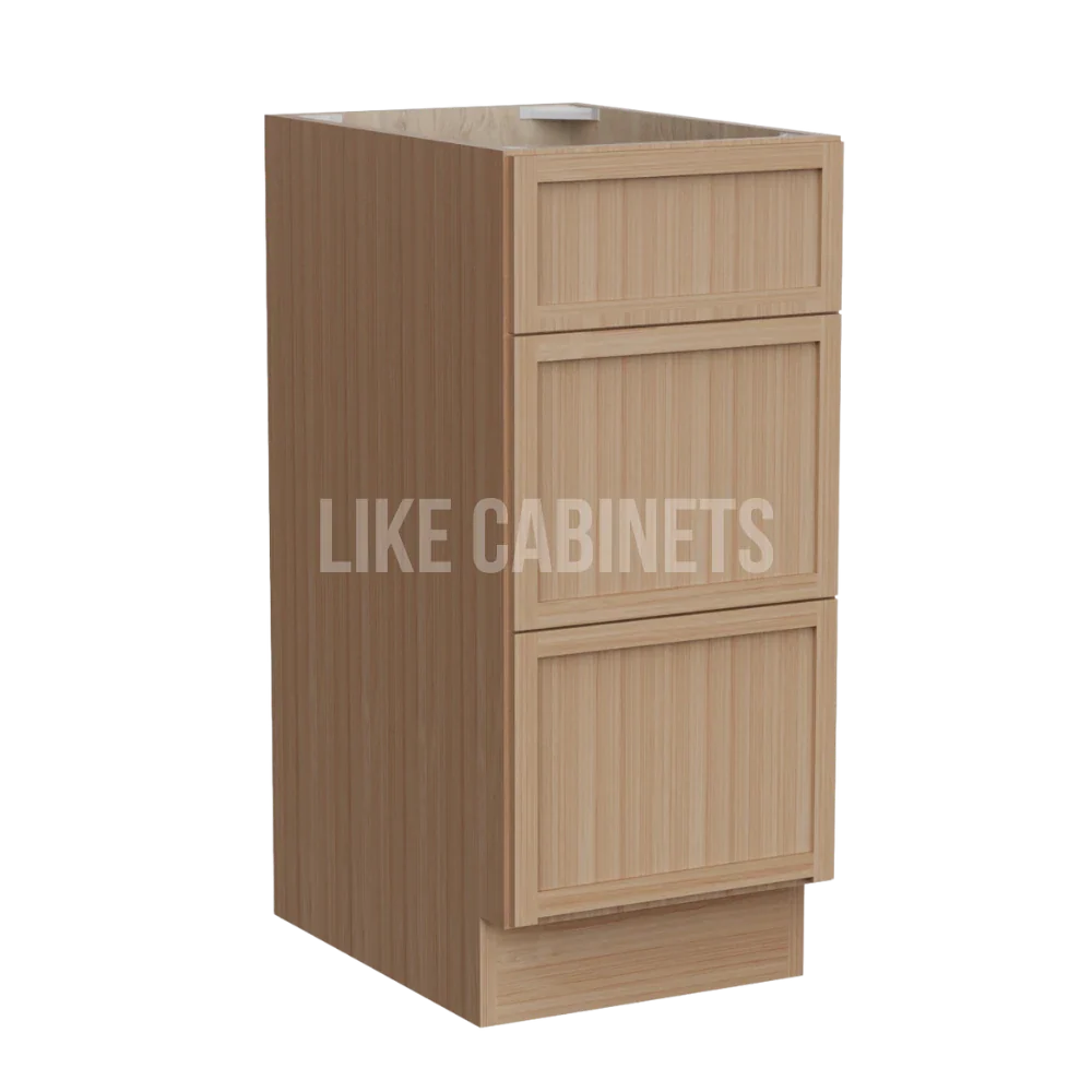 Slim White Oak Shaker Vanity Three Drawer Base Cabinet