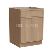 Slim White Oak Base Cabinet with Double Doors & Single Drawer
