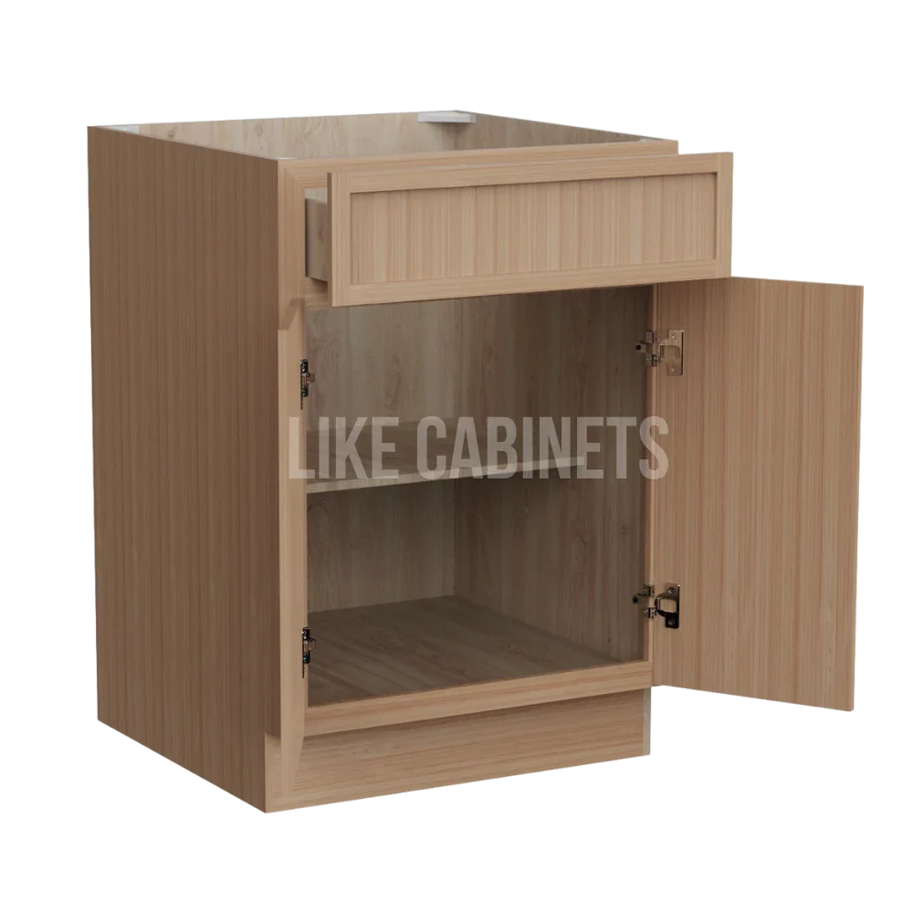Slim White Oak Base Cabinet with Double Doors & Single Drawer
