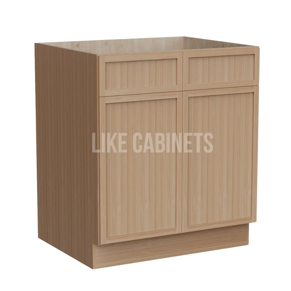 Slim White Oak Base Cabinet with Double Doors and Drawers