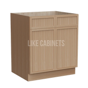 Slim White Oak Base Cabinet with Double Doors and Drawers