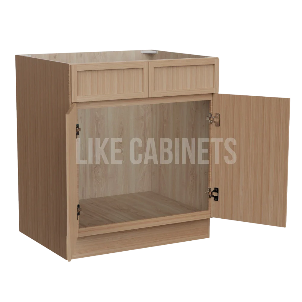 Slim White Oak Sink Base With Double Doors and False Drawers