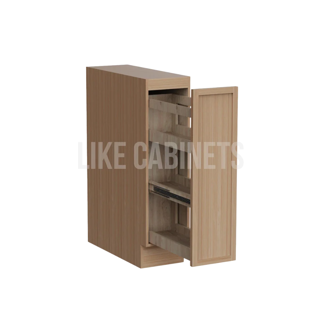 Slim White Oak Shaker Spice Pull Base Cabinet