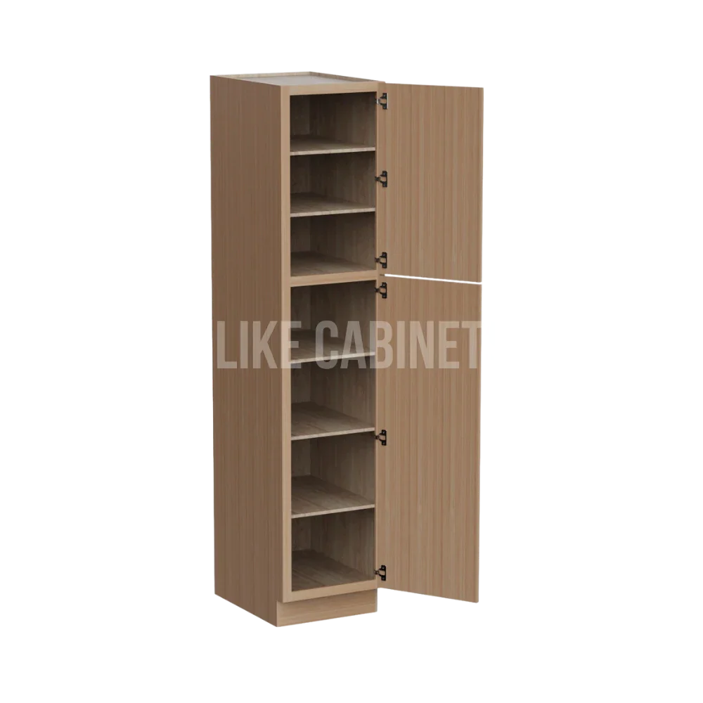 Slim White Oak 18'' W Two Single Door Utility Pantry Cabinet