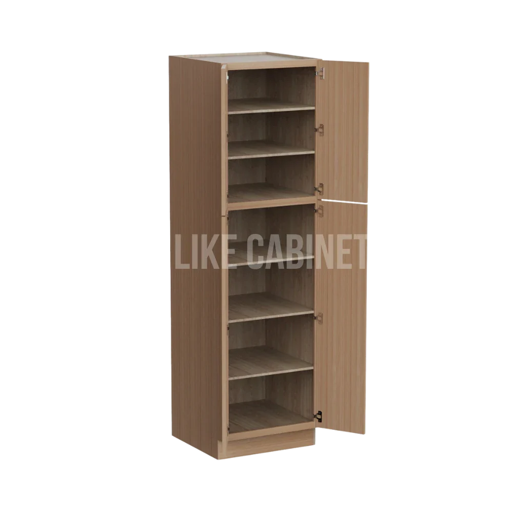 Slim White Oak 24'' W Two Double Door Utility Pantry Cabinet