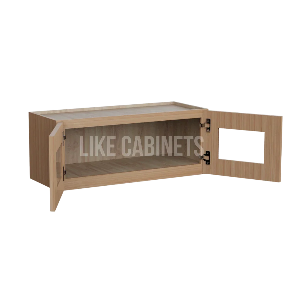 Slim White Oak 18'' H Double Door Wall Cabinet with Glass Doors