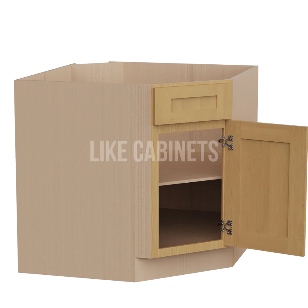 Treasure Chest Corner Sink Base Cabinet with False Drawer