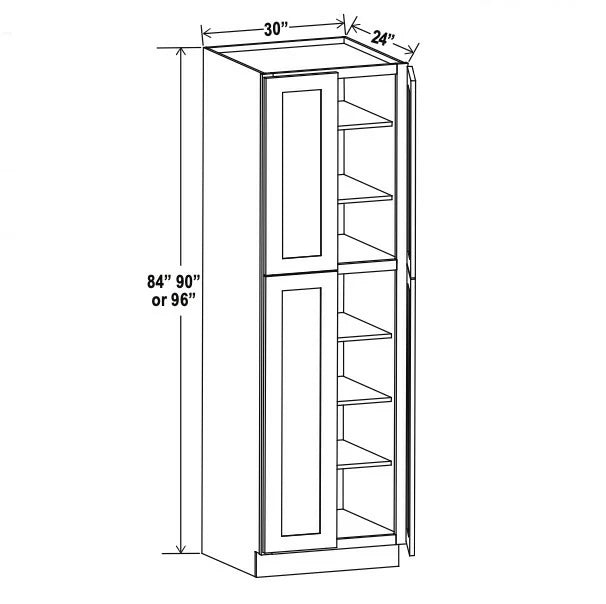 White Shaker 30''W Two Double Door Utility Pantry Cabinet