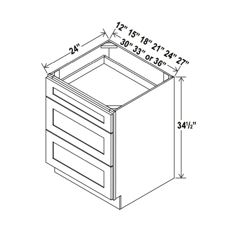 Shaker Gray Three Drawer Base Cabinet