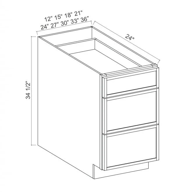 Slim White Oak Three Drawer Base Cabinet