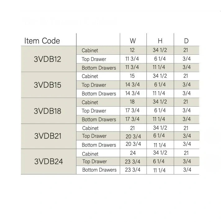 Slim White Oak Shaker Vanity Three Drawer Base Cabinet