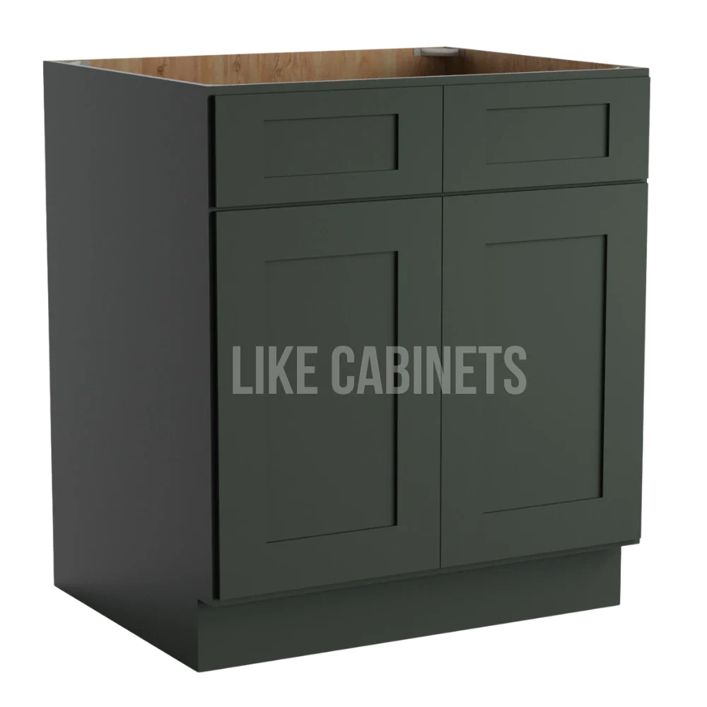 Aston Green Base Cabinet with Double Doors and Drawers