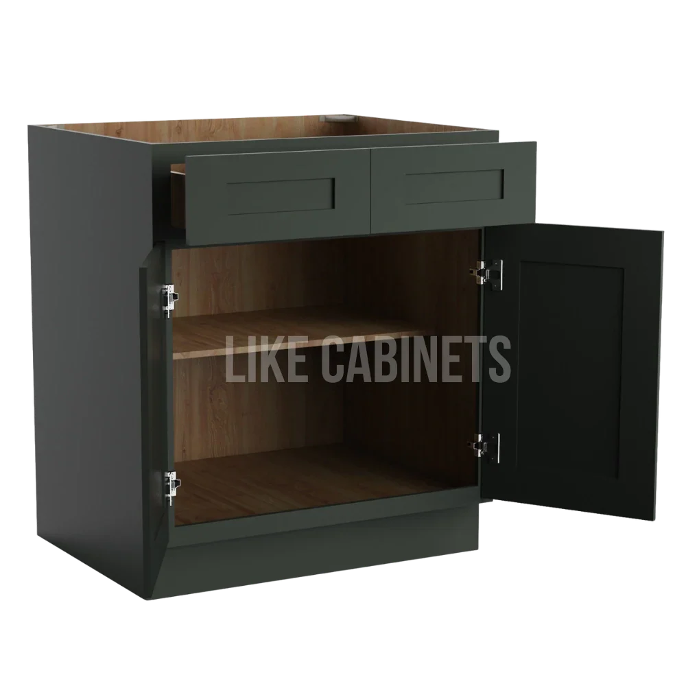 Aston Green Base Cabinet with Double Doors and Drawers