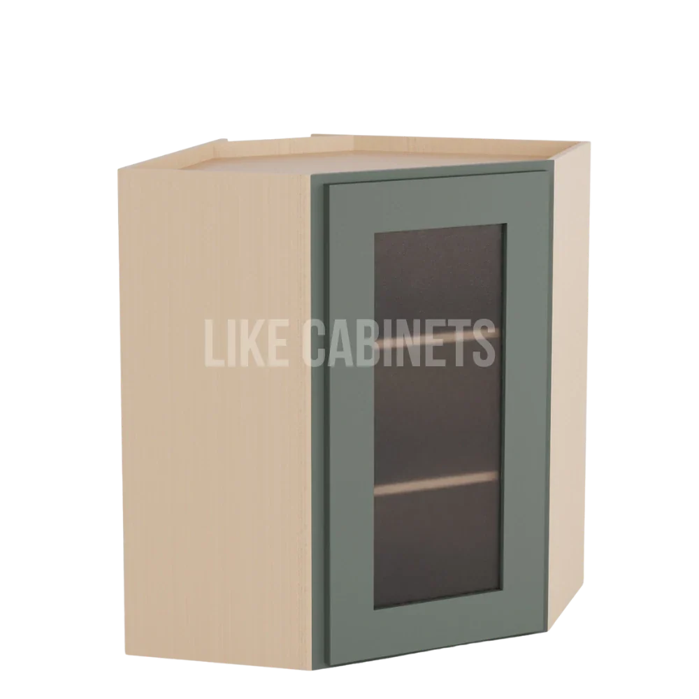 Aston Green 24'' W Diagonal Corner Wall Cabinet with Glass Door