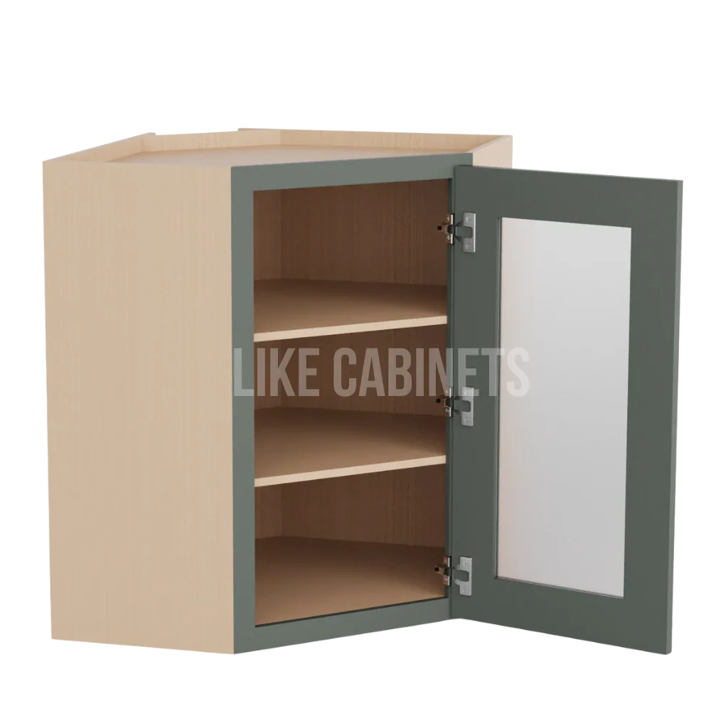 Aston Green 24'' W Diagonal Corner Wall Cabinet with Glass Door
