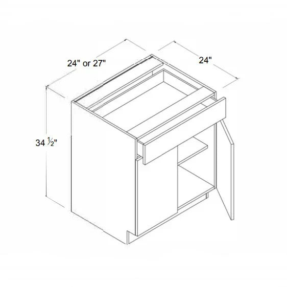 High Gloss White Base Cabinet with Double Doors & Single Drawer