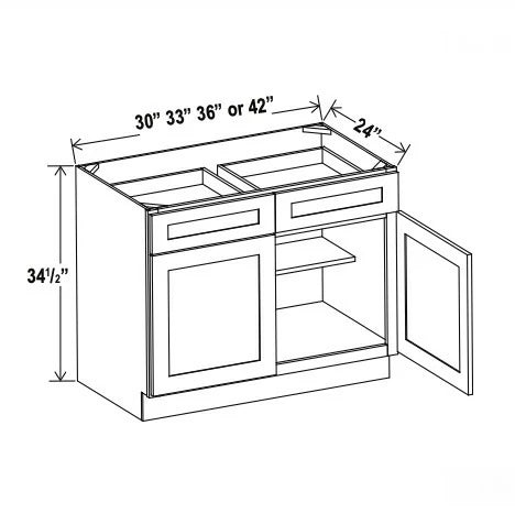 Shaker Gray Base Cabinet with Double Doors and Drawers