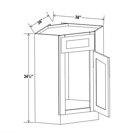 Double Smokey Gray Corner Sink Base Cabinet with False Drawer