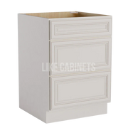 Charleston White Raised Panel Three Drawer Base Cabinet