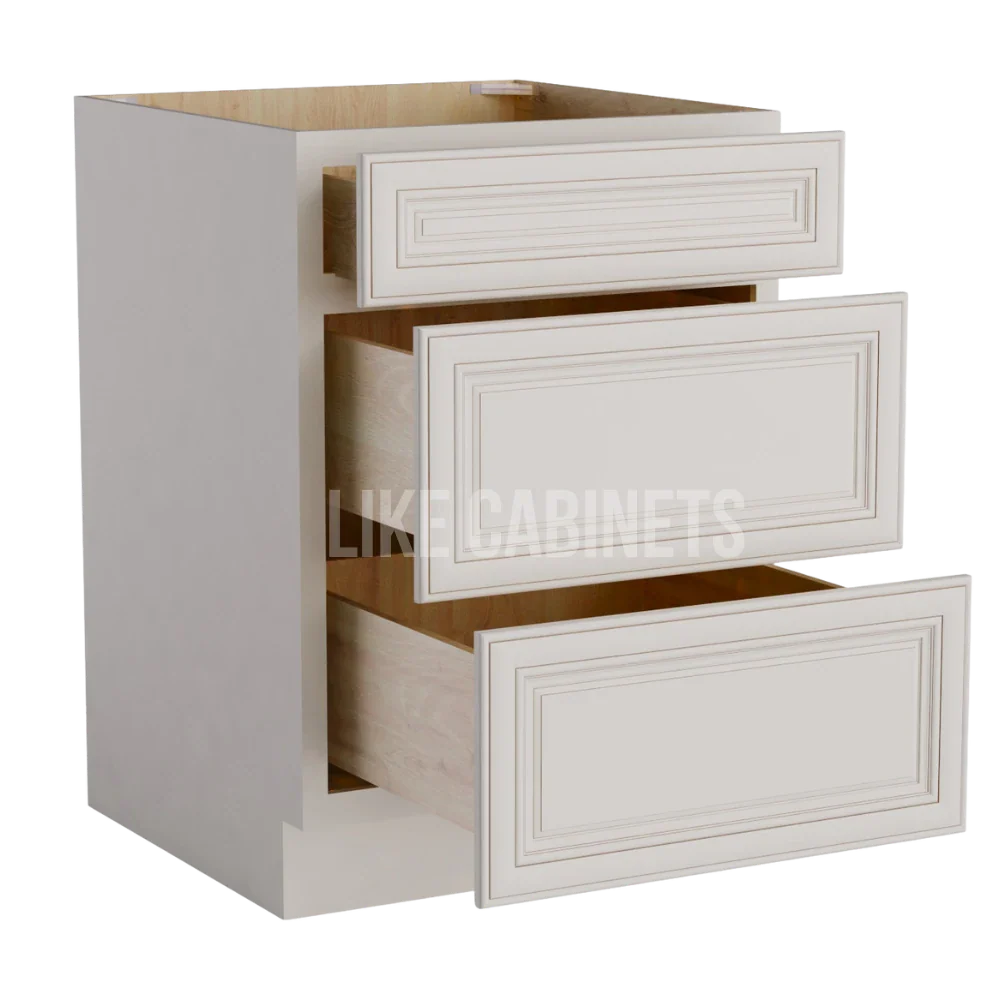Charleston White Raised Panel Three Drawer Base