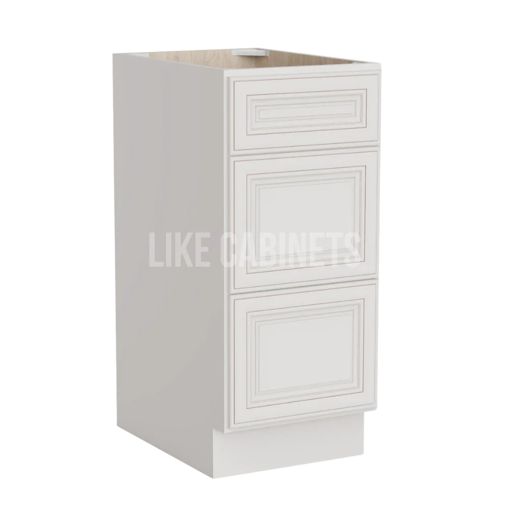 Charleston White Raised Panel Vanity Three Drawer Base Cabinet