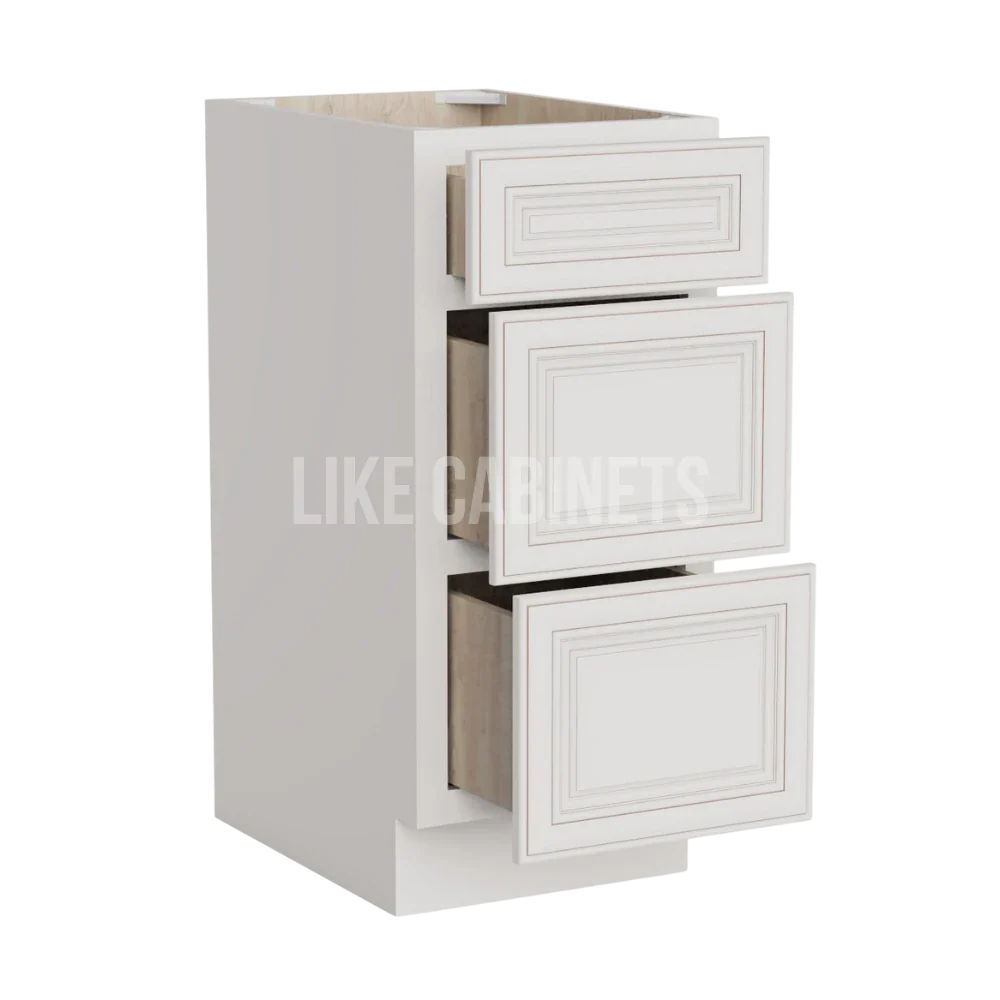 Charleston White Raised Panel Vanity Three Drawer Base Cabinet