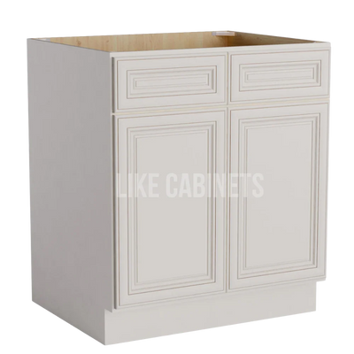 Charleston White Raised Panel Base Cabinet with Double Doors and Drawers