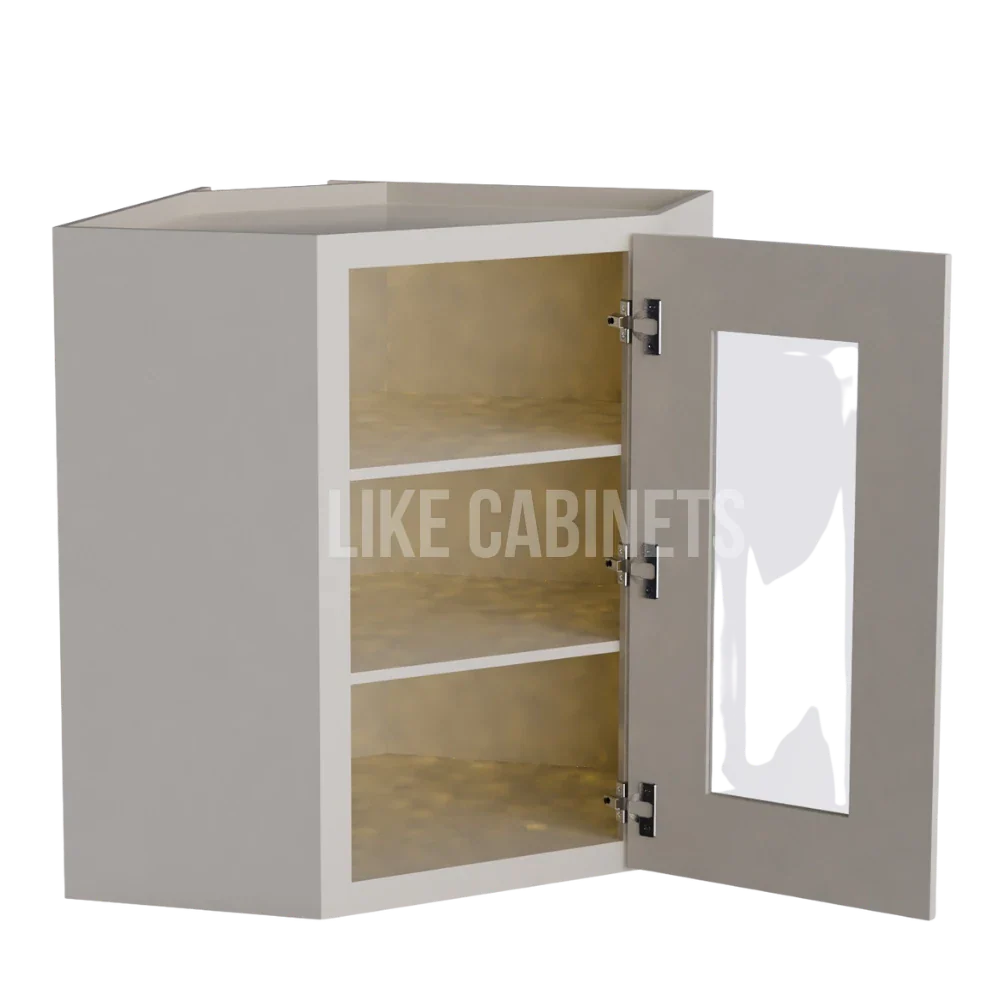 Charleston White Raised Panel 24'' Diagonal Corner Wall Cabinet with Glass Door