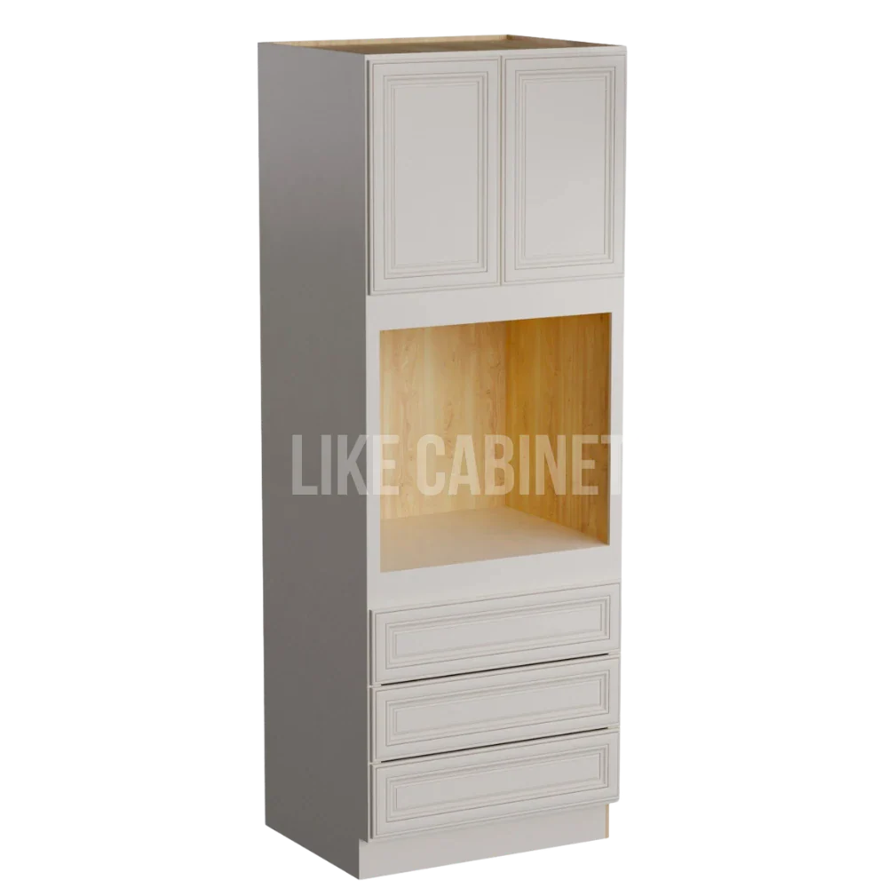 Charleston White Raised Panel 30'' W Oven Pantry Cabinet with Three Drawers