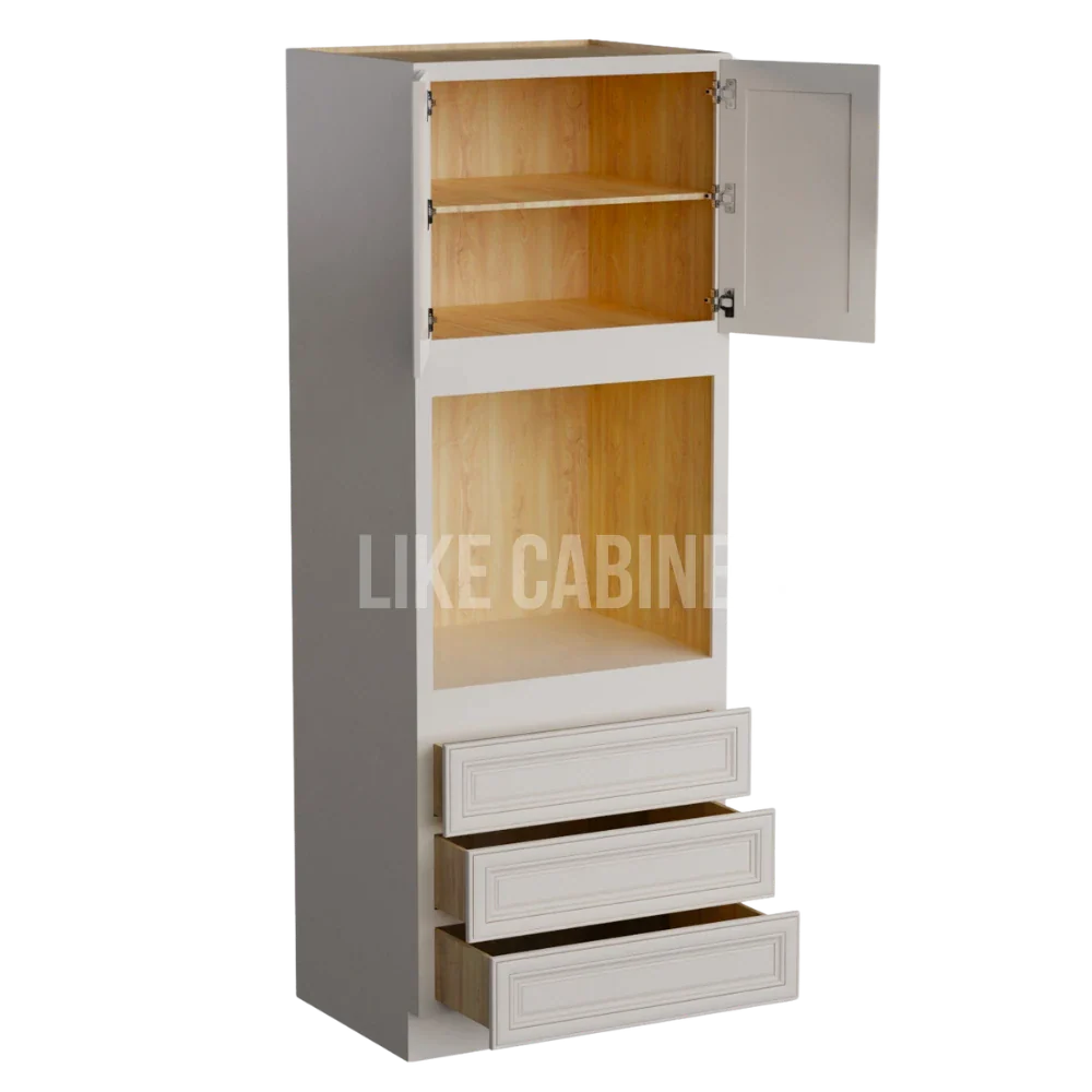 Charleston White Raised Panel 30'' W Oven Pantry Cabinet with Three Drawers