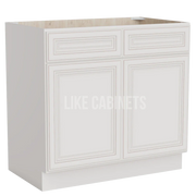 Charleston White Raised Panel Double Vanity Sink Base Cabinet
