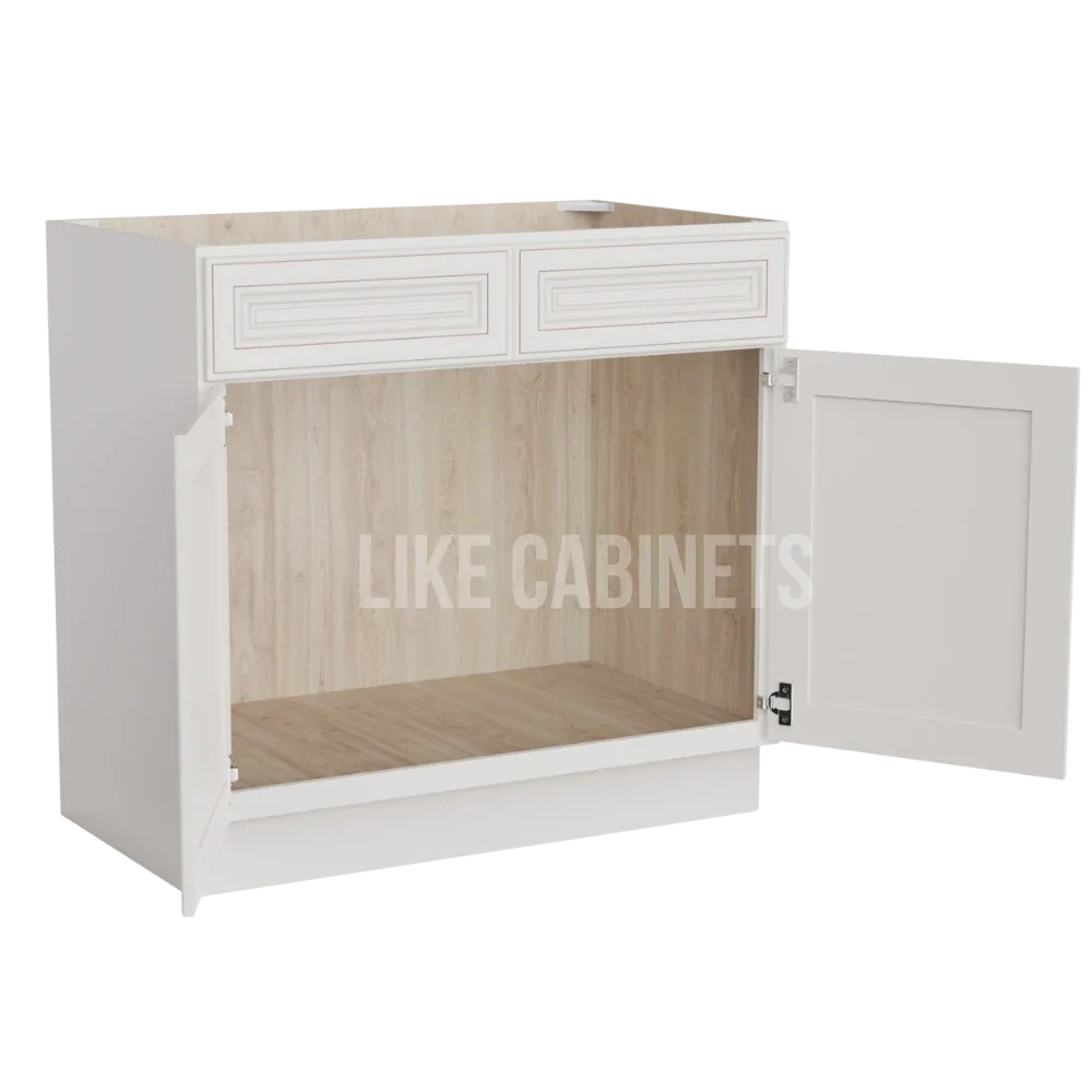 Charleston White Raised Panel Double Vanity Sink Base Cabinet