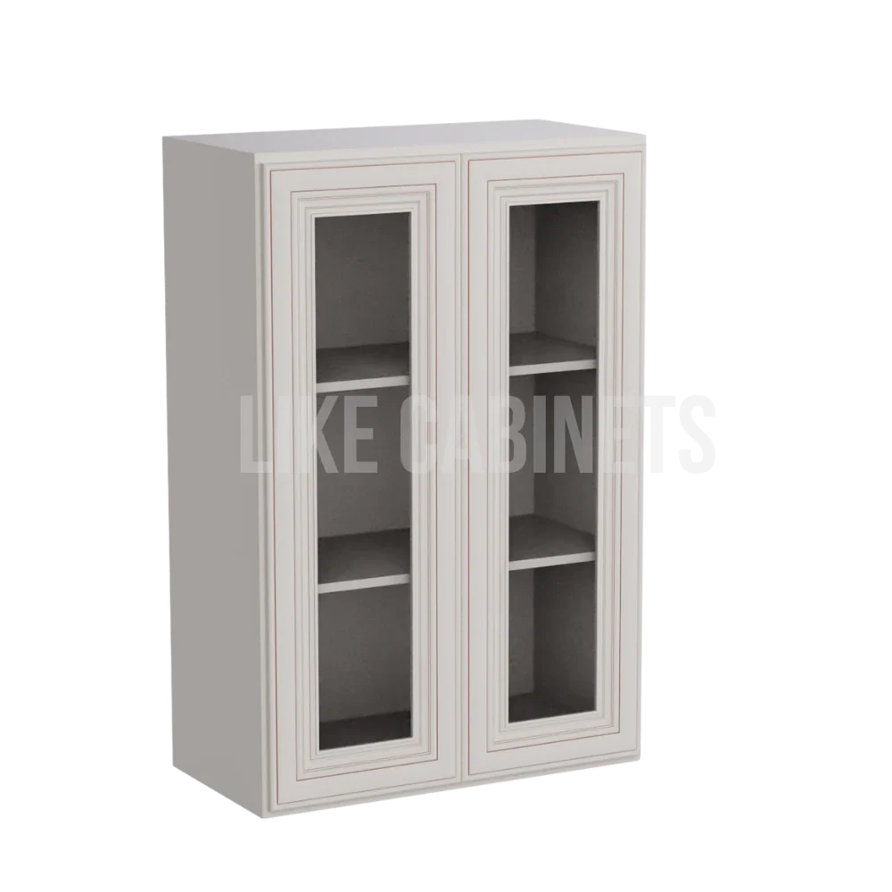 Charleston White Raised Panel 36'' H Double Door Wall Cabinet with Glass Doors
