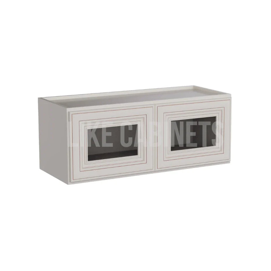 Charleston White Raised Panel 12''H Double Door Wall Cabinet Glass Doors