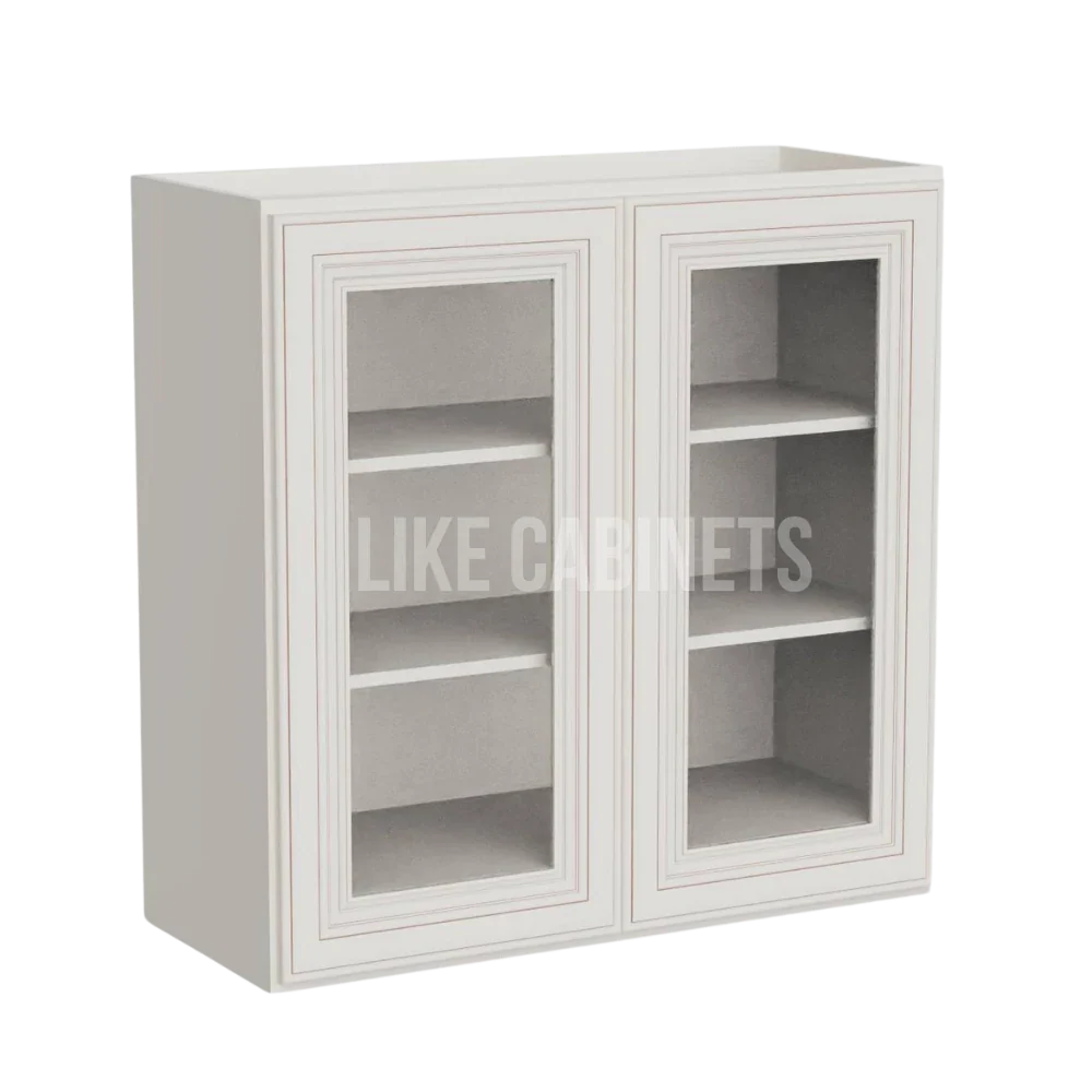 Charleston White Raised Panel 30'' H Double Door Wall Cabinet with Glass Door