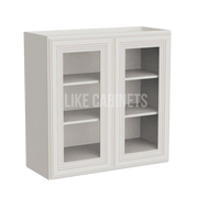 Charleston White Raised Panel 30'' H Double Door Wall Cabinet with Glass Door