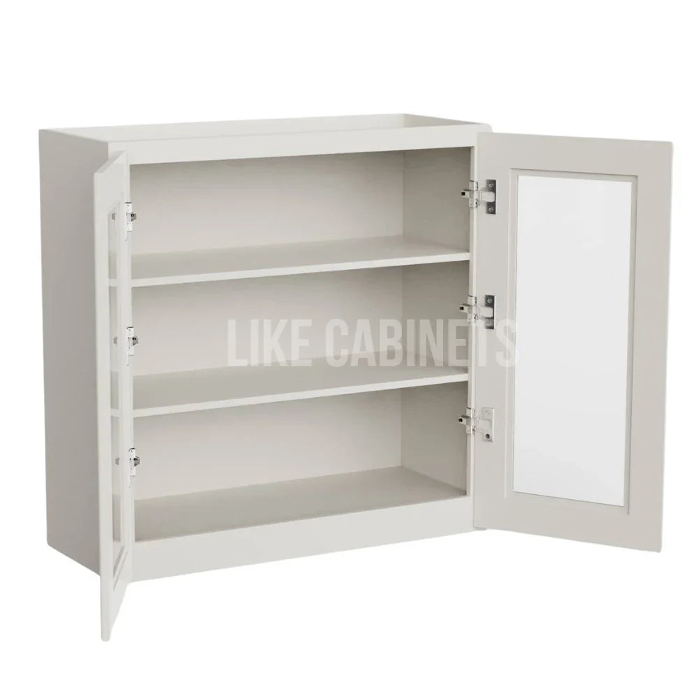 Charleston White Raised Panel 30'' H Double Door Wall Cabinet with Glass Door