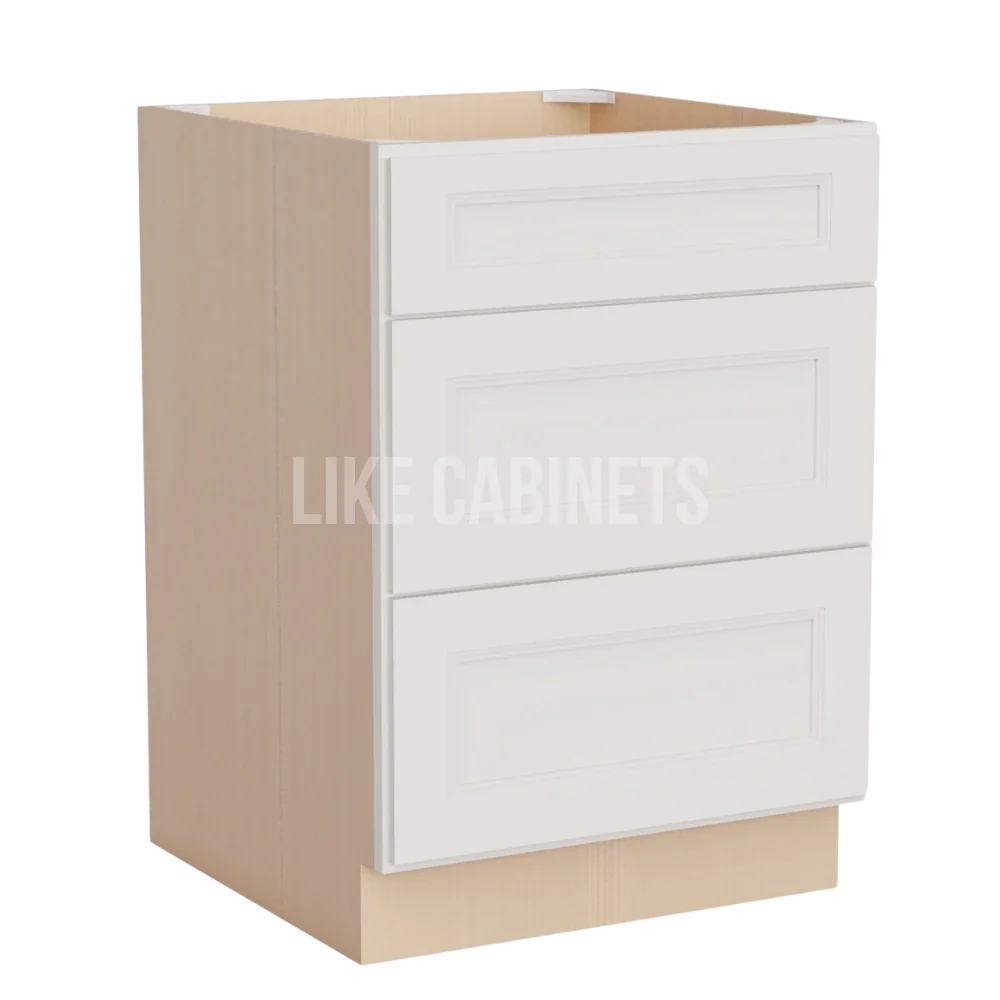 Double Dove White Three Drawer Base Cabinet
